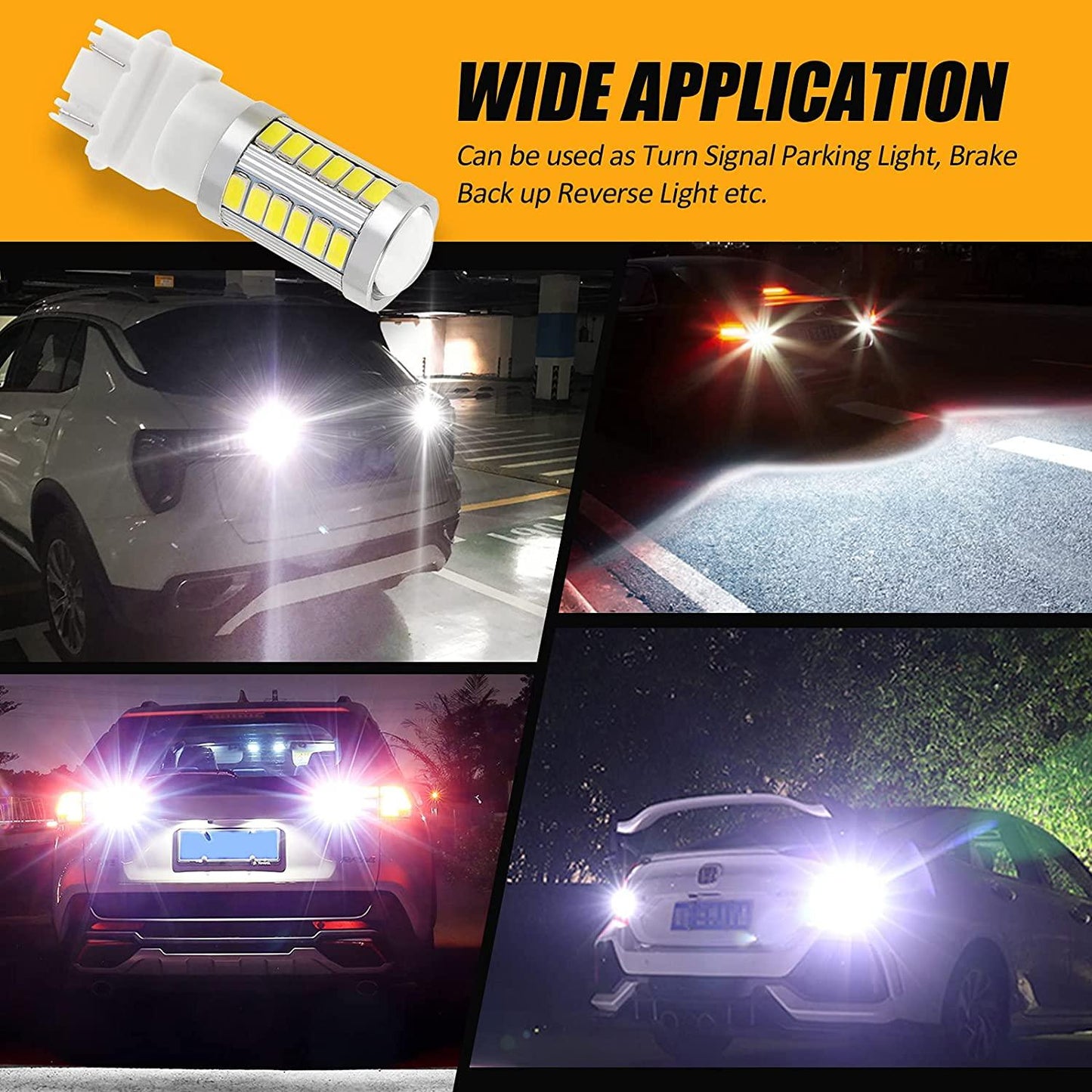T25 3157 3156 LED Backup Reverse/Turn Signal/Brake Tail Light Bulbs 20W 4000LM 6500K White 33LED Series | 2 Bulbs