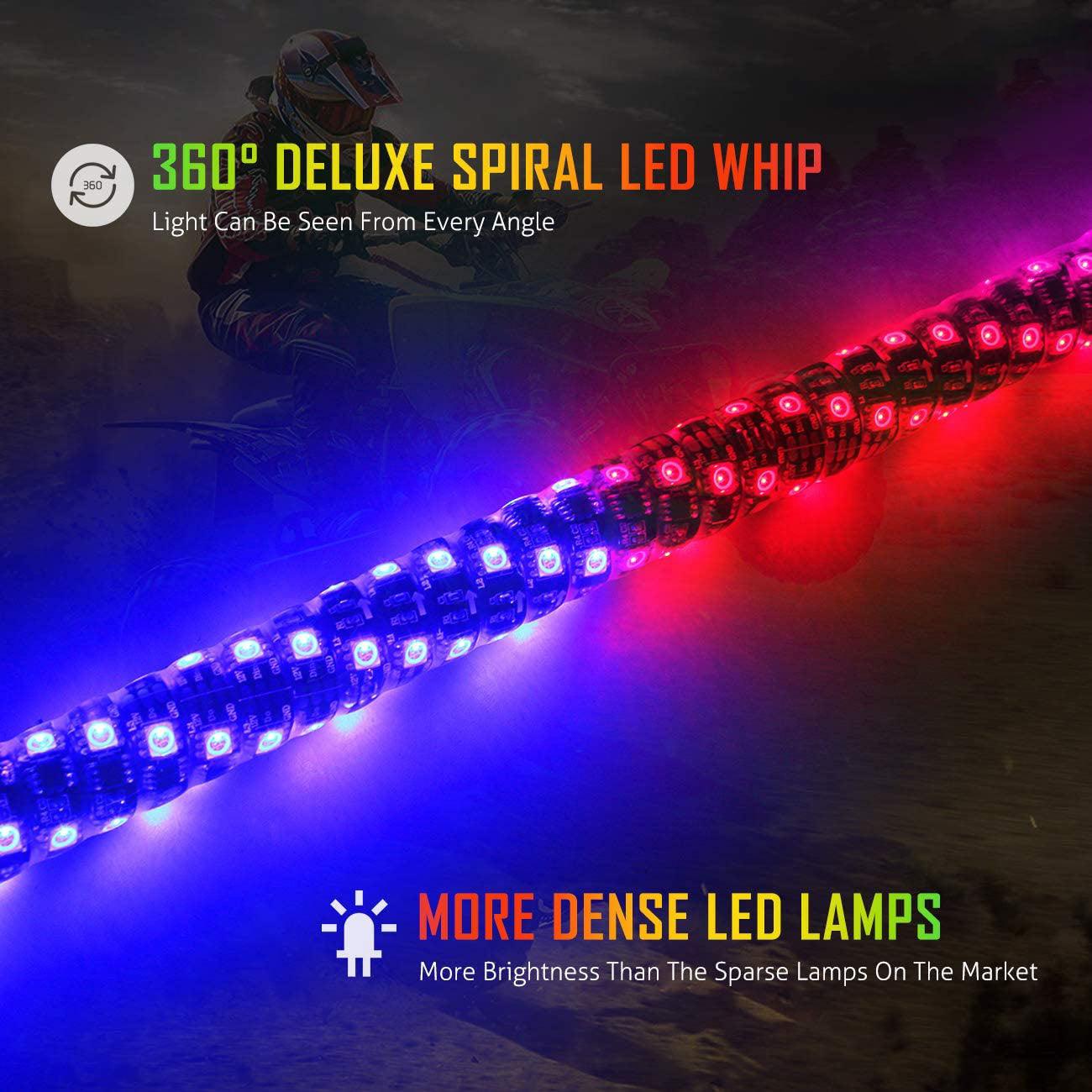 3FT/4FT RGB LED Whip Light with Bluetooth Controlled + Whip Light Mounting Brackets for UTV, ATV, Off-road Vehicle