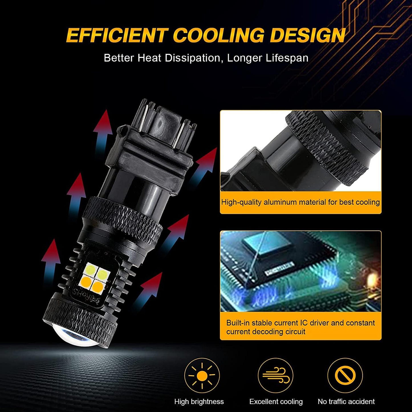 T25 3157 3156 LED Front Turn Signal & DRL Light Bulbs 300% High Brightness Dual Color Switchback White & Amber | 2 Bulbs