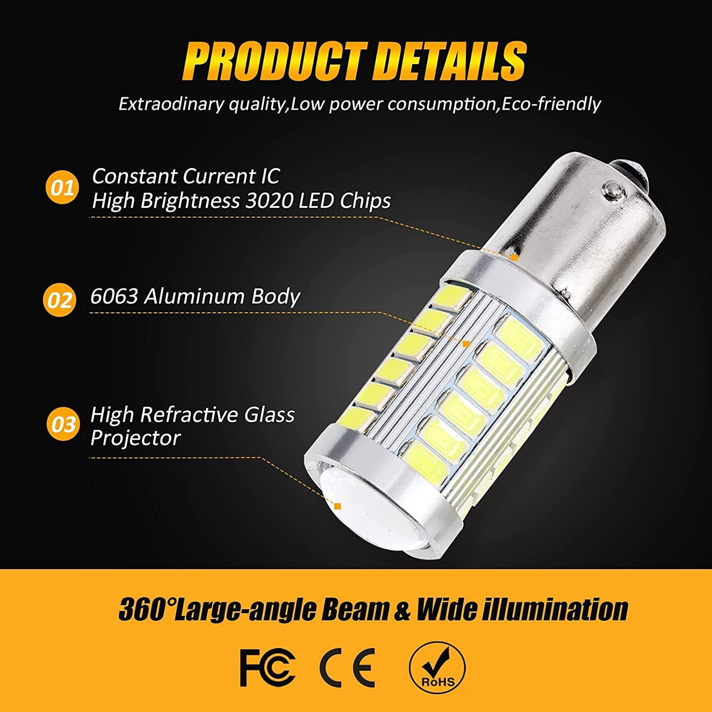 1156 P21W BA15S LED Brake Tail Light Bulbs 20W 4000LM Red 33LED Series | 2 Bulbs