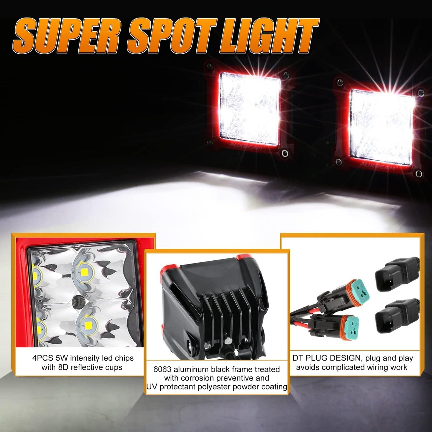 3 Pouces 40W Spot/Flood Beam LED Pods Light et Supports Universels