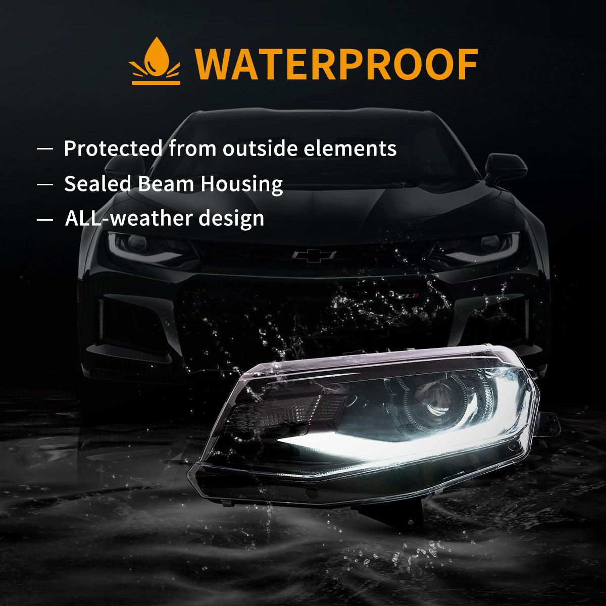 LED Headlight Assembly Dual Beam Projector Black For 2016-2022 Chevrolet Camaro 6th Gen