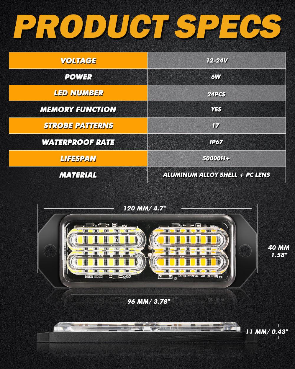 (4PSC/SET) 24LED Emergency Surface Mount Grill Strobe Light for Trucks Vehicles ATV RV Cars Van