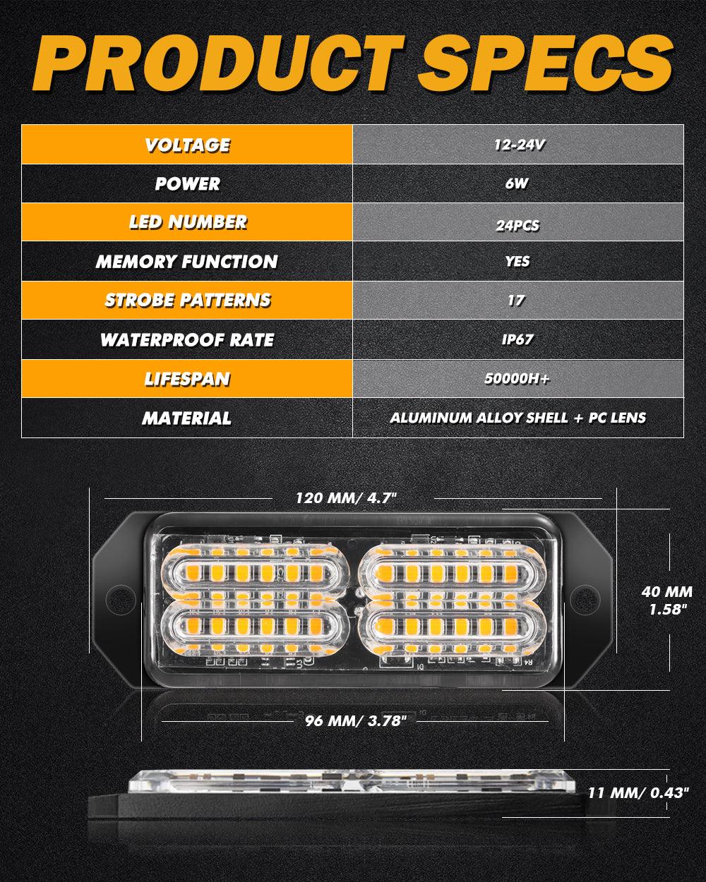 (4PSC/SET) 24LED Emergency Surface Mount Grill Strobe Light for Trucks Vehicles ATV RV Cars Van