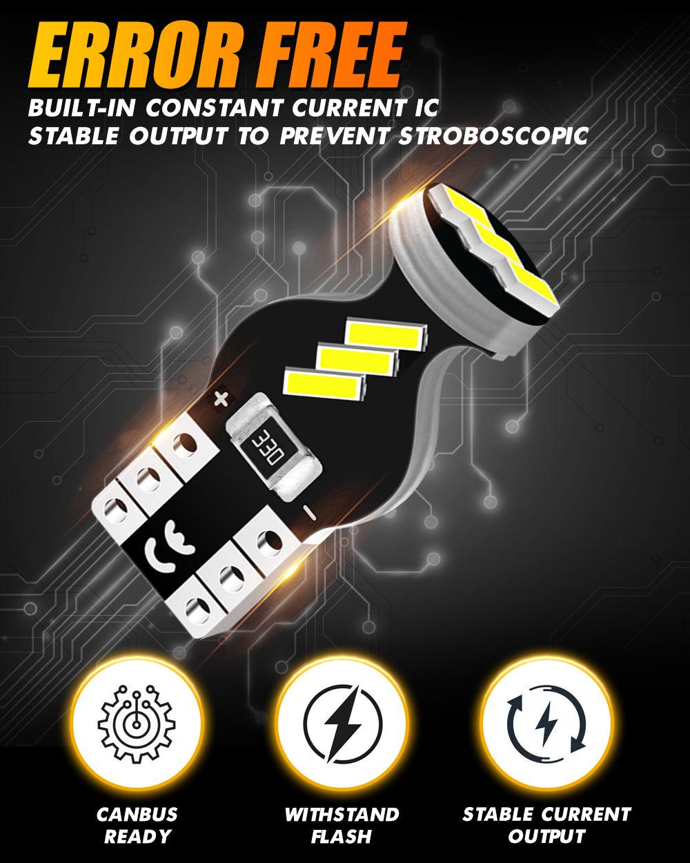 168 2825 W5W T10 LED Interior Light Bulbs 1.5W 300% Brighter 6500K White | 10 Bulbs