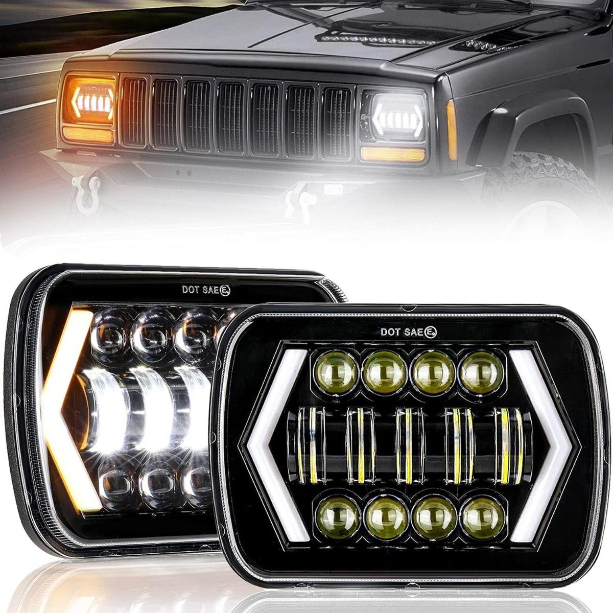 (2pcs/set) 7x6 Inch LED Projector Headlights with Hi-Lo Beam & Halo Ring DRL for JEEP, Trucks, Ford, GMC, Chevrolet
