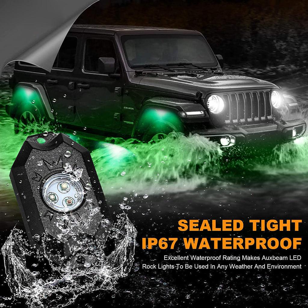 2Pcs 3FT RGB LED Whip Lights with Turn Signal & Brake Light + RGB LED Rock Lights Set with Bluetooth Controlled