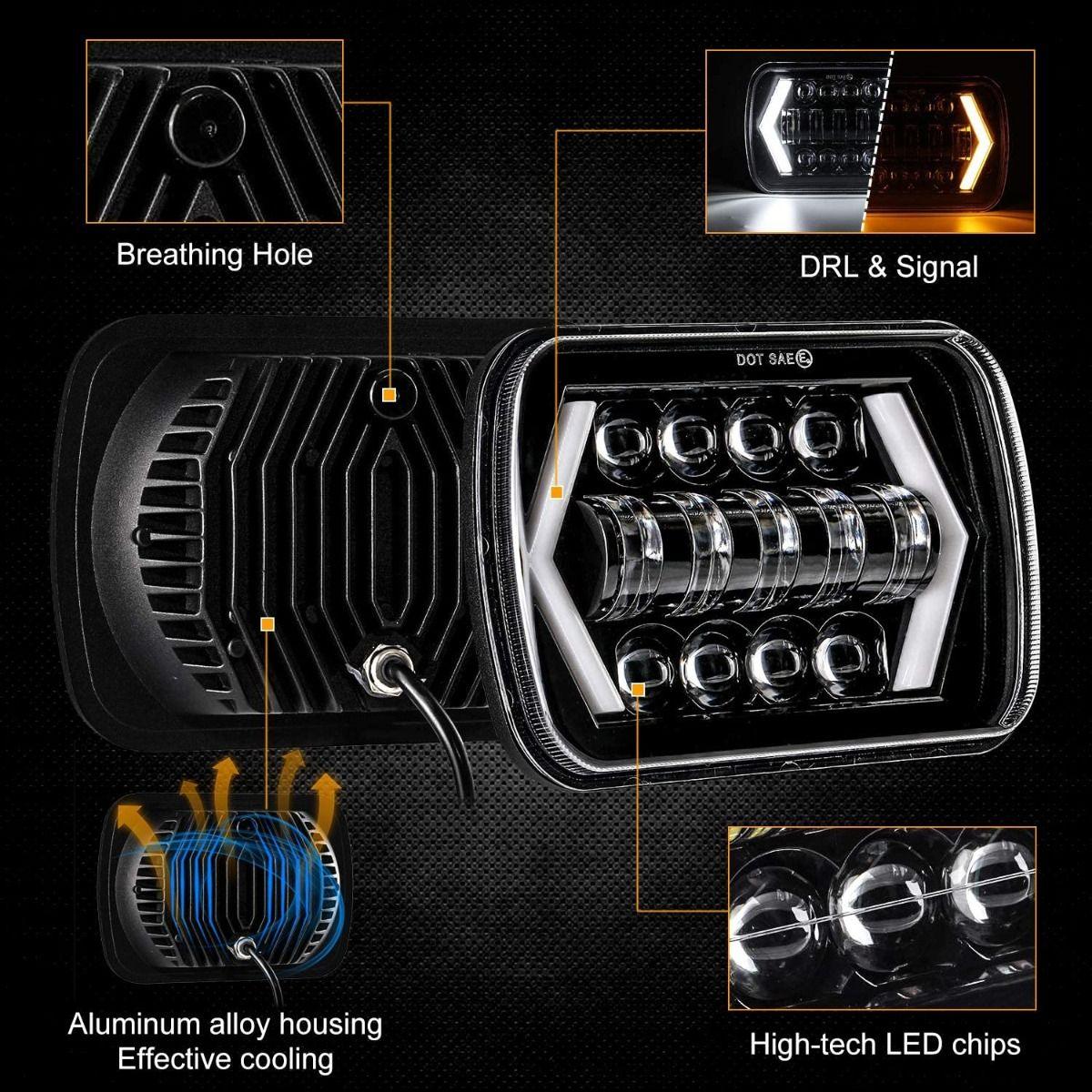(2pcs/set) 7x6 Inch LED Projector Headlights with Hi-Lo Beam & Halo Ring DRL for JEEP, Trucks, Ford, GMC, Chevrolet