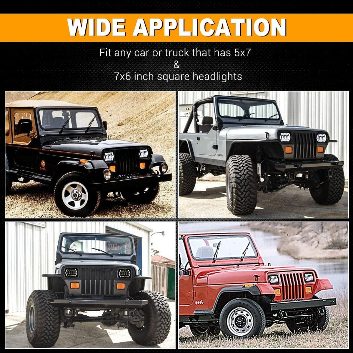 (2pcs/set) Phares Projecteurs LED 7x6 Pouces pour Jeep Wrangler YJ XJ MJ