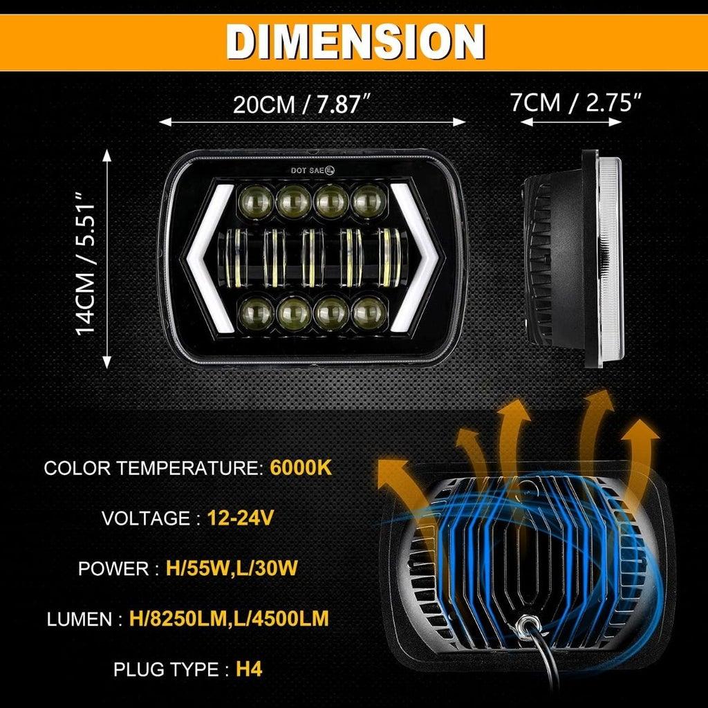 7x6 Pouces Projecteurs LED Avec Hi-Lo Beam Et Halo DRL