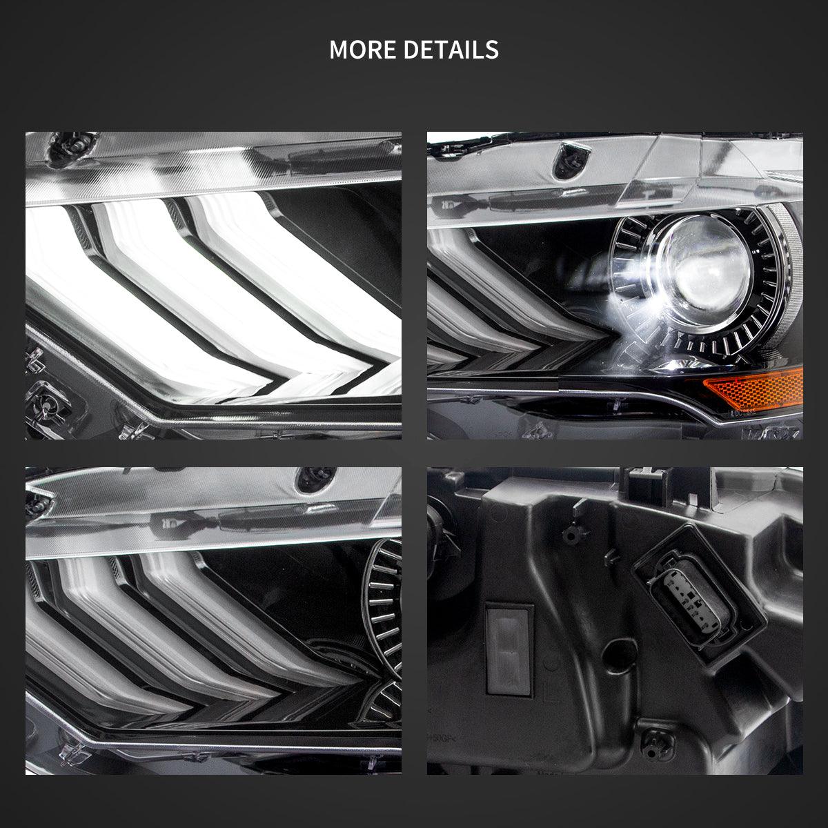 LED Headlight Assembly Dual Beam Projector Black For 2018-2024 Ford Mustang 6th Gen Facelifted
