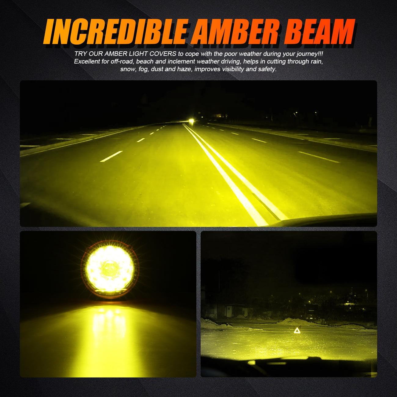 (2pcs/set) 7 Inch 90W Round Spot Beam Offroad LED Driving Lights w/ SAE Compliant+Amber/Black Covers(Optional) 