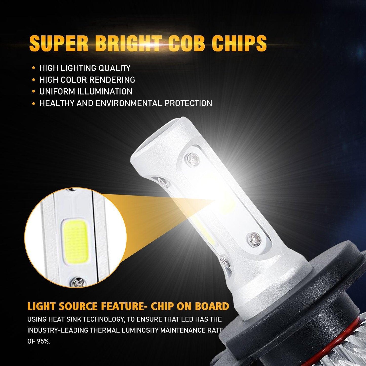Bombillas de faros LED H4/9003 72W 8000ML Serie S2 Super Brightes COB 6500K Blanco frío | 2 bombillas 
