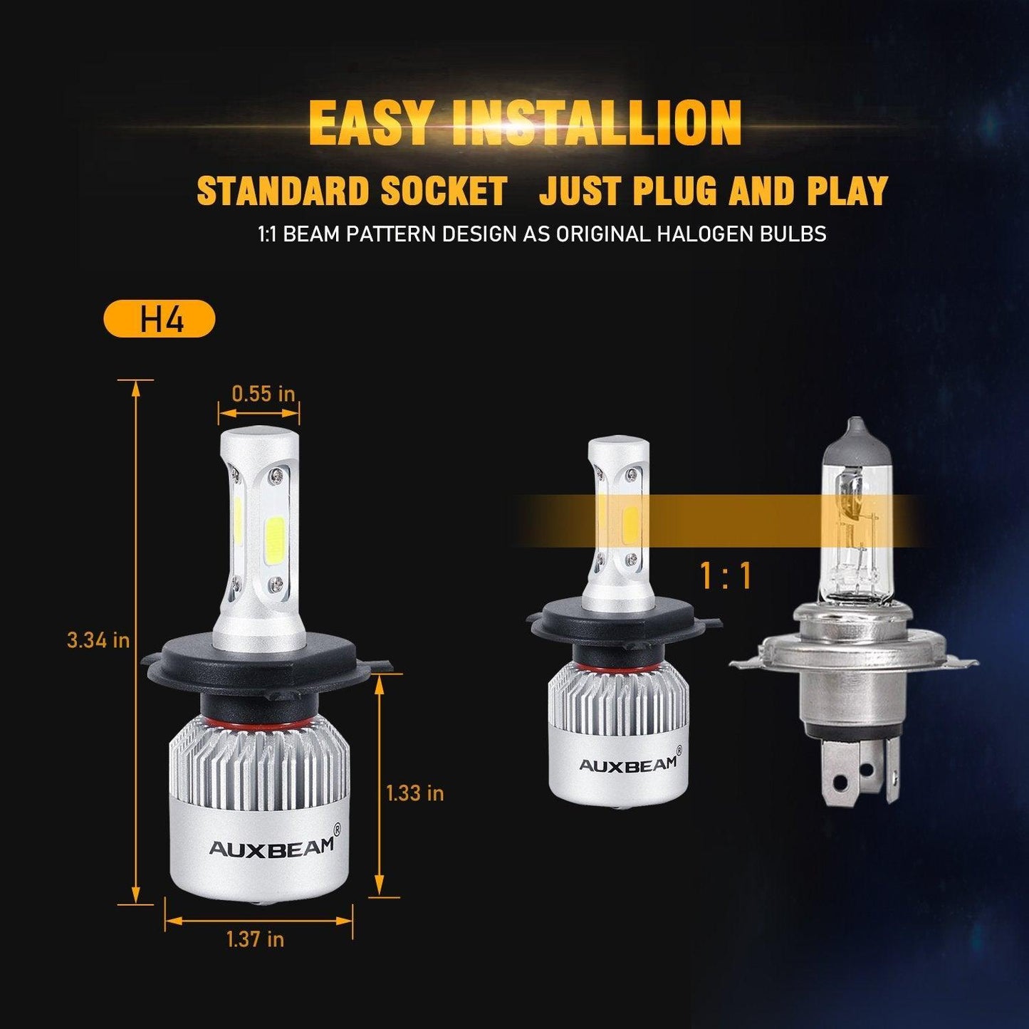 Bombillas de faros LED H4/9003 72W 8000ML Serie S2 Super Brightes COB 6500K Blanco frío | 2 bombillas 