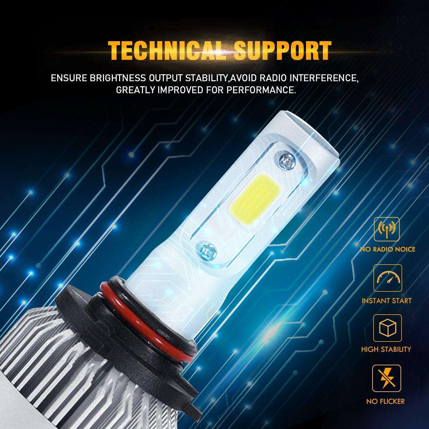 (6pcs/set) 9005+9006+9005 S2-Series COB 24000LM LED Light Bulbs High Low Beam Bundle