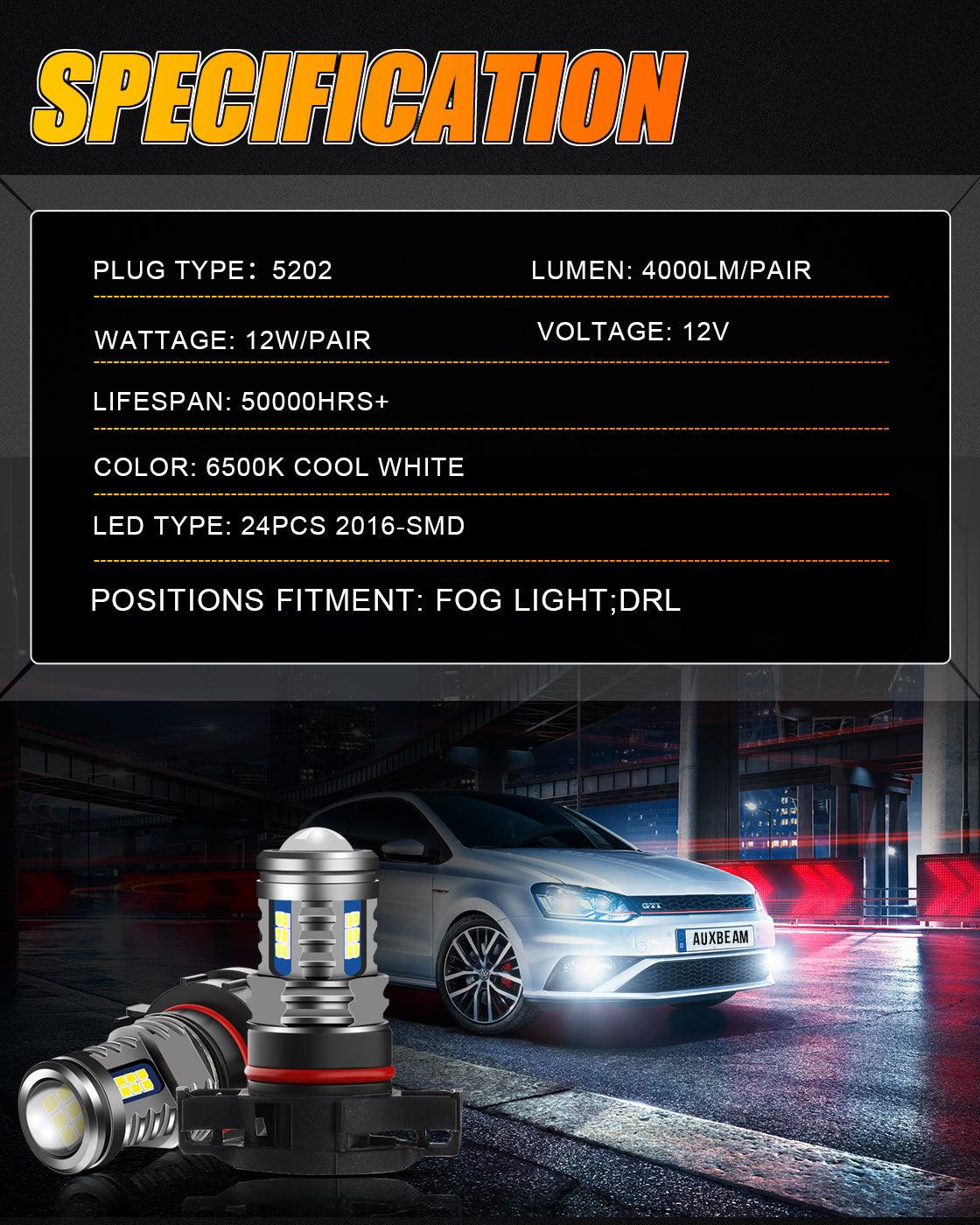 (2pcs/set) 5202/5201/PS24W/H16EU  Y2 Series 3-Sides Cool White/Golden Yellow LED Fog Light/DRL