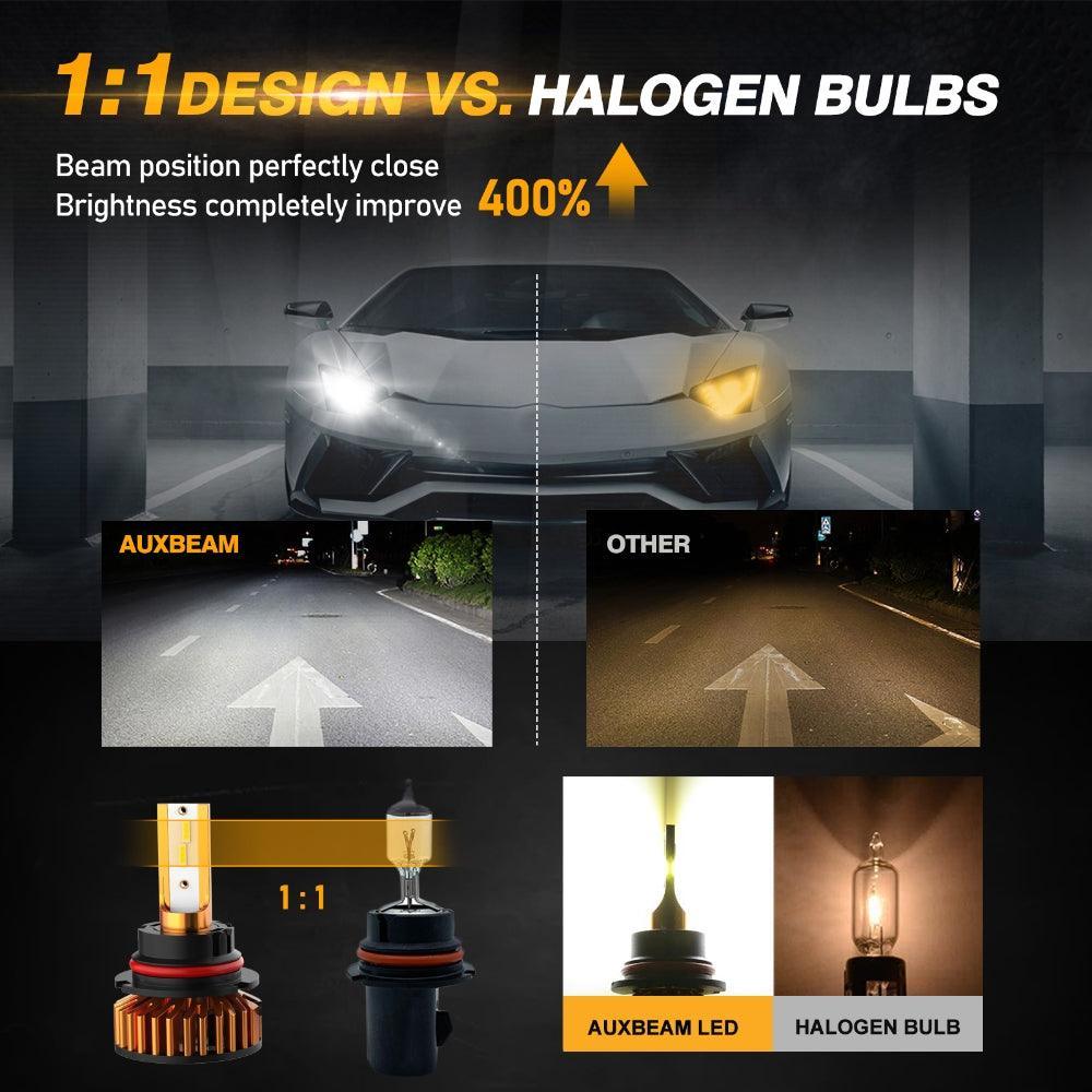 9004 Bombillas LED para faros delanteros 52W 10000LM Serie F2 Tamaño mini 6500K Blanco frío | 2 bombillas 