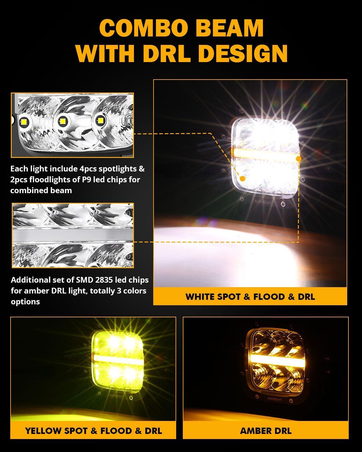 5 Inch 132W White/Amber LED Pods with Amber DRL+Bull Bar For Ford Bronco 2/4 Door 2021 2022
