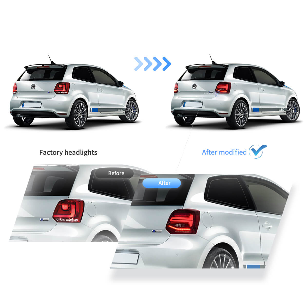 LED Tail Light Assembly With Sequential Turn Signal For 2009-2017 Volkswagen Polo 5th Gen (LWB/SWB）