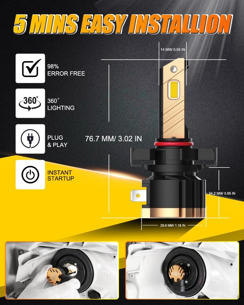 5202 5202 5201 PS24W H16EU LED Fog Light/DRL Bulbs 44W 8000LM 3000K Golden Yellow Z3 Series | 2 Bulbs