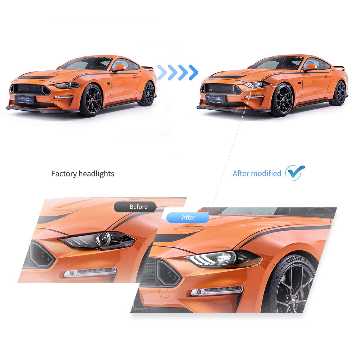 LED Headlight Assembly Dual Beam Projector Black For 2018-2024 Ford Mustang 6th Gen Facelifted