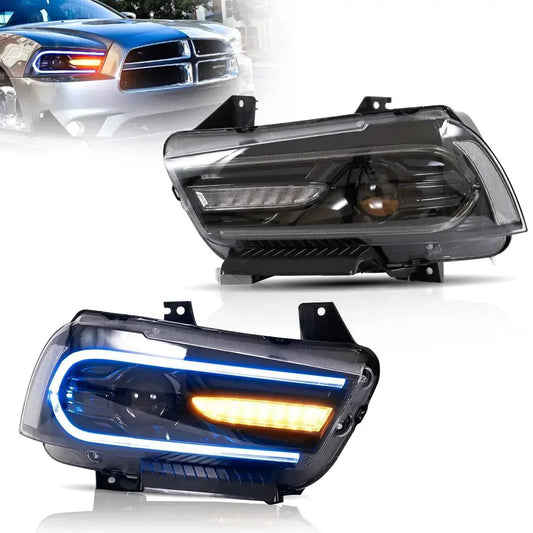 LED Headlight Assembly RGB Dual Beam Projector Black For 2011-2014 Dodge Charger(LD)