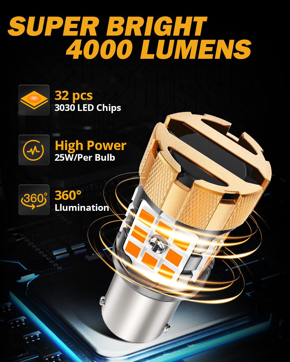 🆕BAU15S 7507 LED Turn Signal Light Rear/Front, Side Maker Light Bulbs 50W 4000LM CAN-Bus Error Free 3000K Amber B21-PRO Series |2 Bulbs