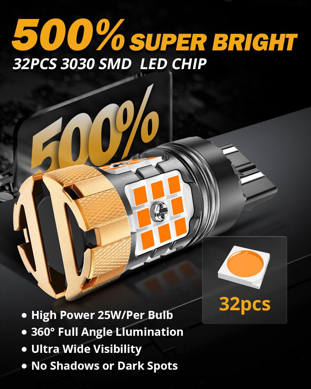 🆕T20 7443 7440 LED Turn Signal Light Rear/Front, Side Maker Light Bulbs 50W 4000LM CAN-Bus Error Free 3000K Amber B21-PRO Series |2 Bulbs