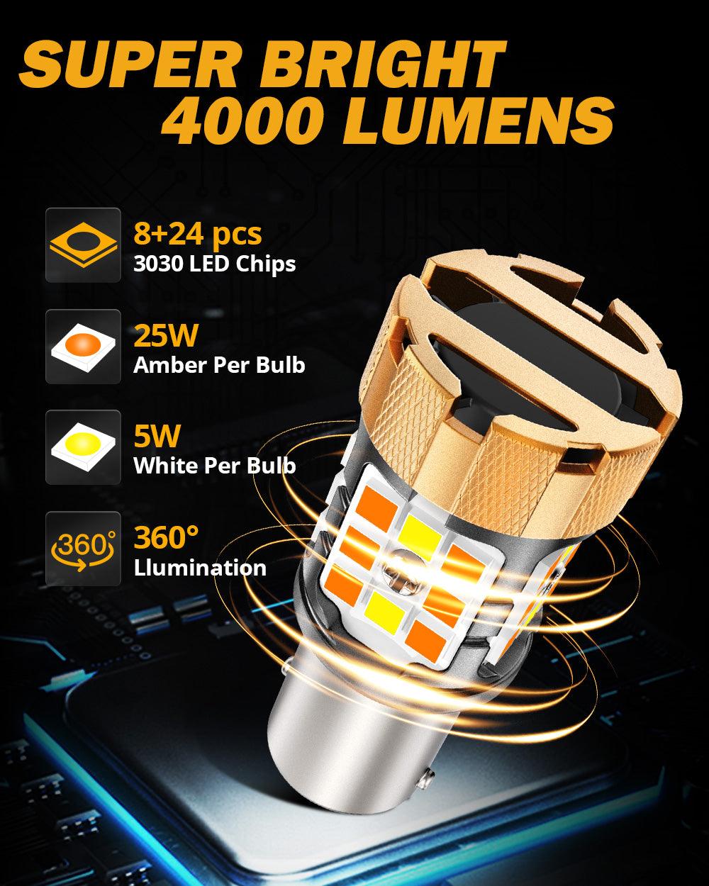 🆕 1157 BAY15D LED Front Turn Signal & DRL Light Bulbs 50W 4000LM CAN-Bus Error Free Dual Color Switchback White & Amber B21 Series | 2 Bulbs