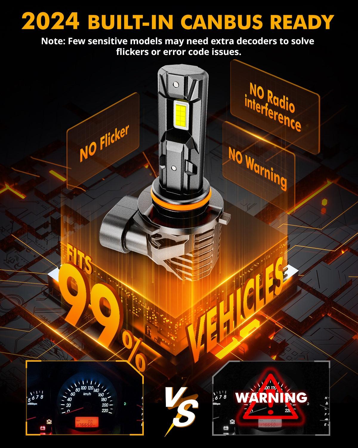 🆕9005/HB3 LED Headlight Bulbs/Fog Lights Q15 Series Fanless&amp;Wireless 60W 18000LM 6500K Cool White | 2 bulbs