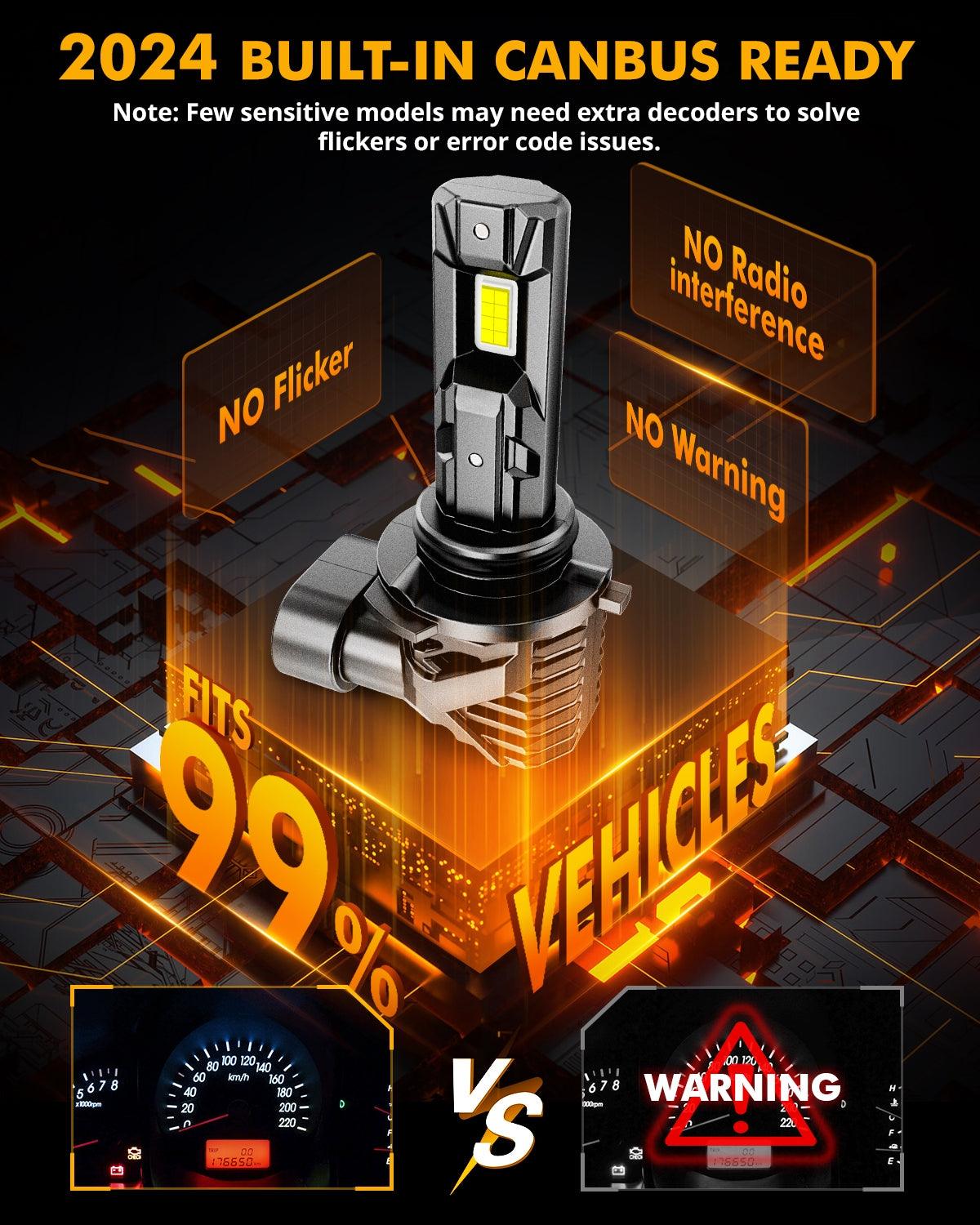 🆕9005+9006 LED Headlight Bulbs Q15 Series Fanless&amp;Wireless 60W 18000LM 6500K Cool White | 4 bulbs