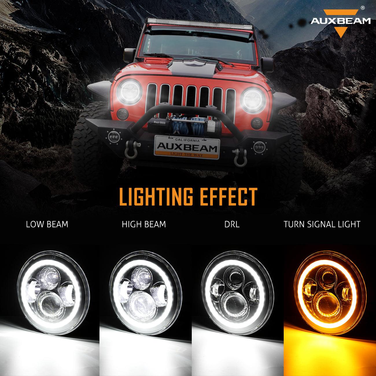 7'' LED Headlight Replacement with Halo Ring, 4'' LED Fog Light & LED Smoke Tail Light Brake Reverse Turn Signal Lamp for Jeep Wrangler JK