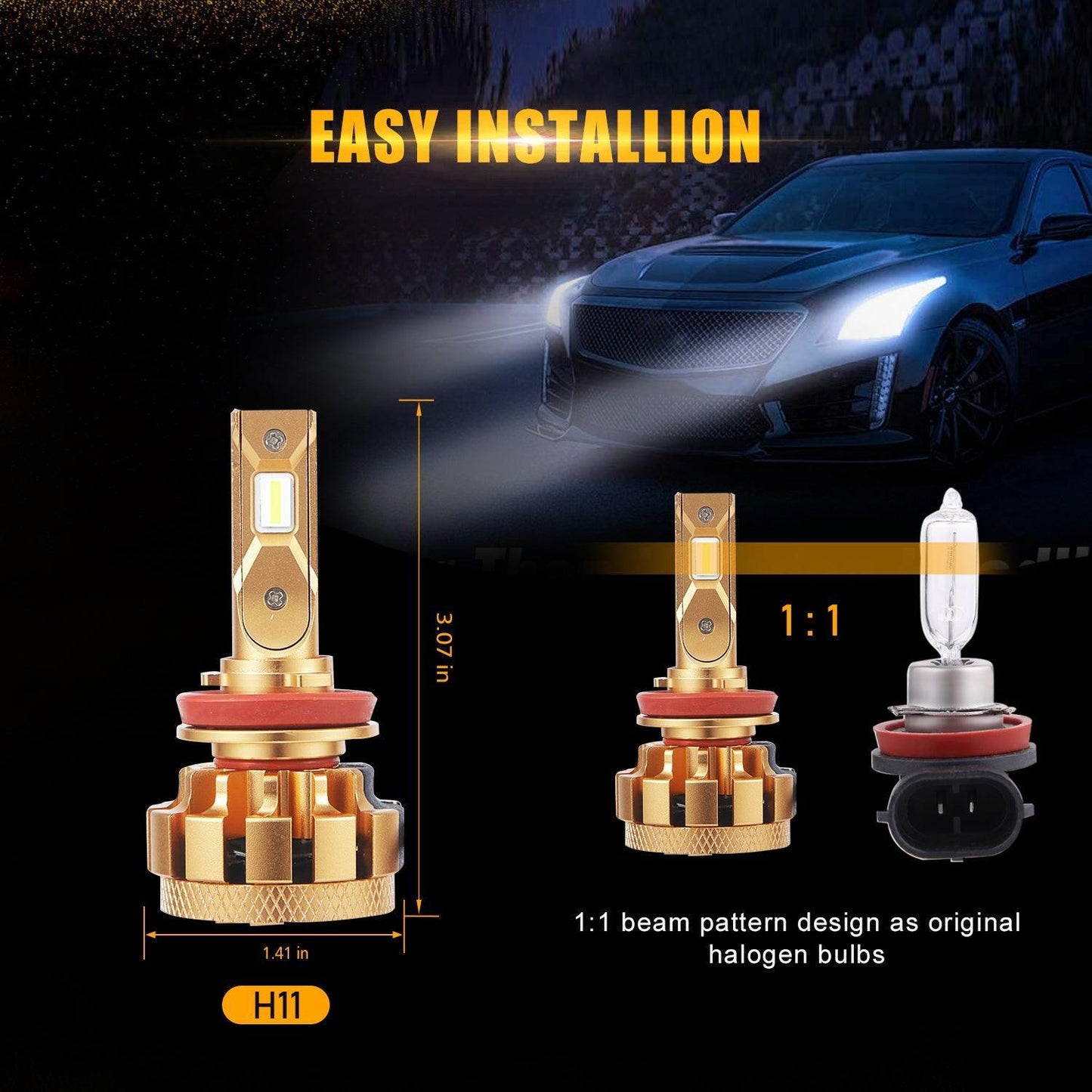 Bombillas LED para faros delanteros H11+H11 70W 18000LM Serie F-16 Plus Blanco frío 6000K más brillante | 4 bombillas 