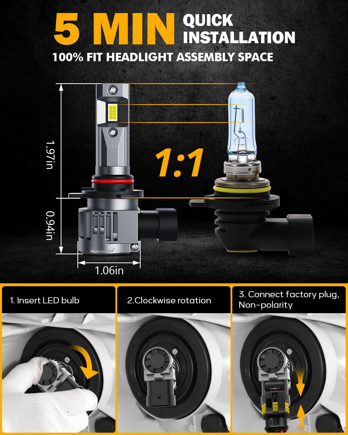9012/HIR2 LED Headlight Bulbs 90W 22000LM Q20 Series 1:1 Halogen Size 6500K Cool White | 2 bulbs
