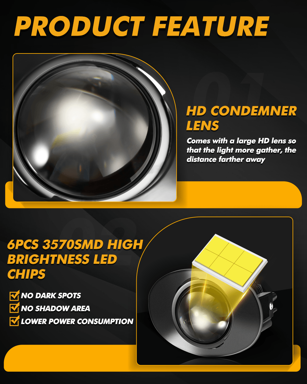 2 Inch 70W Bi-LED Projector Lens Fog Light 6000K HD Lens For Toyota/Honda | 2 Pcs/Set