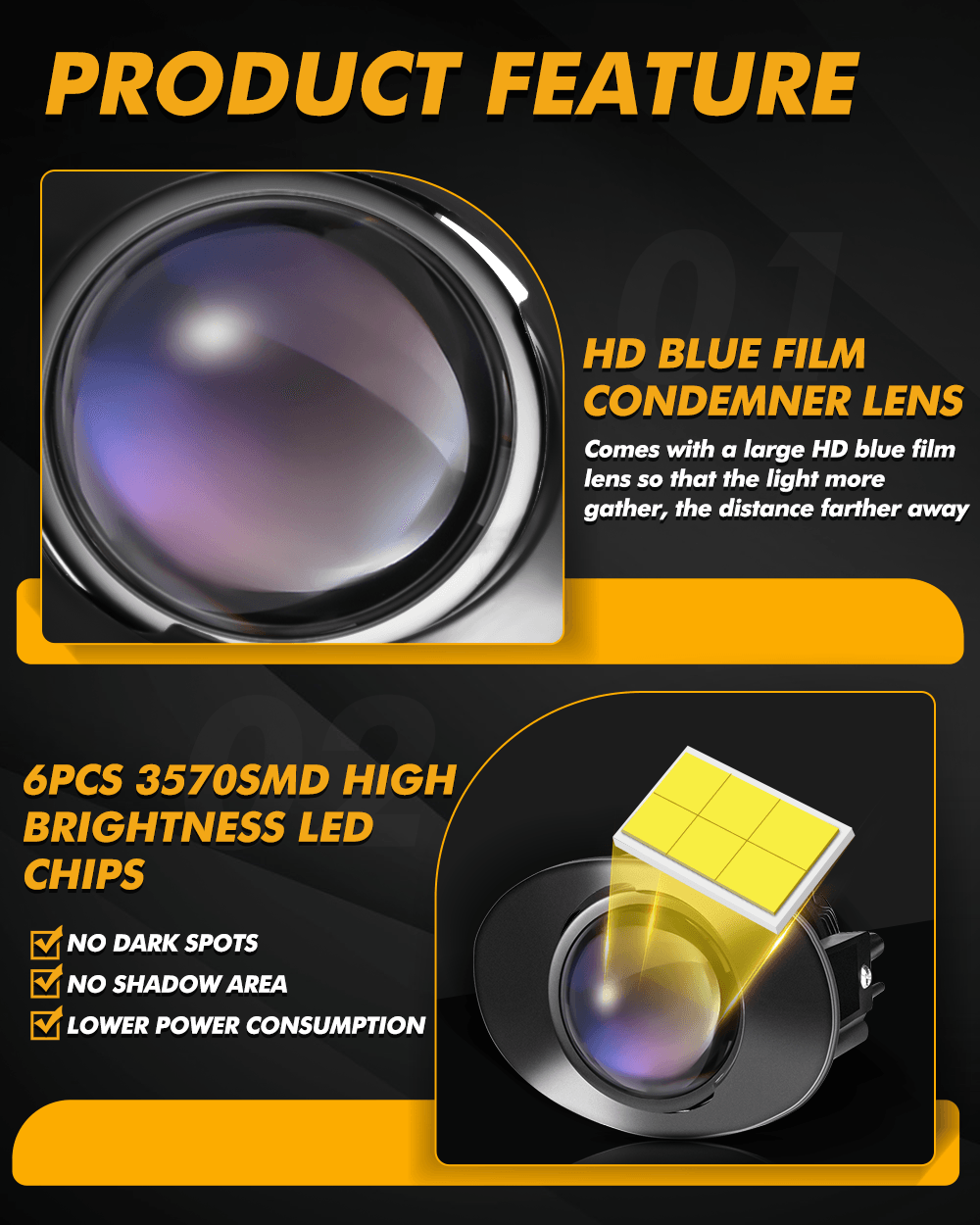 2 Inch 70W Bi-LED Projector Lens Fog Light 6000K Blue Film Lens For Toyota/Honda | 2 PCS/Set