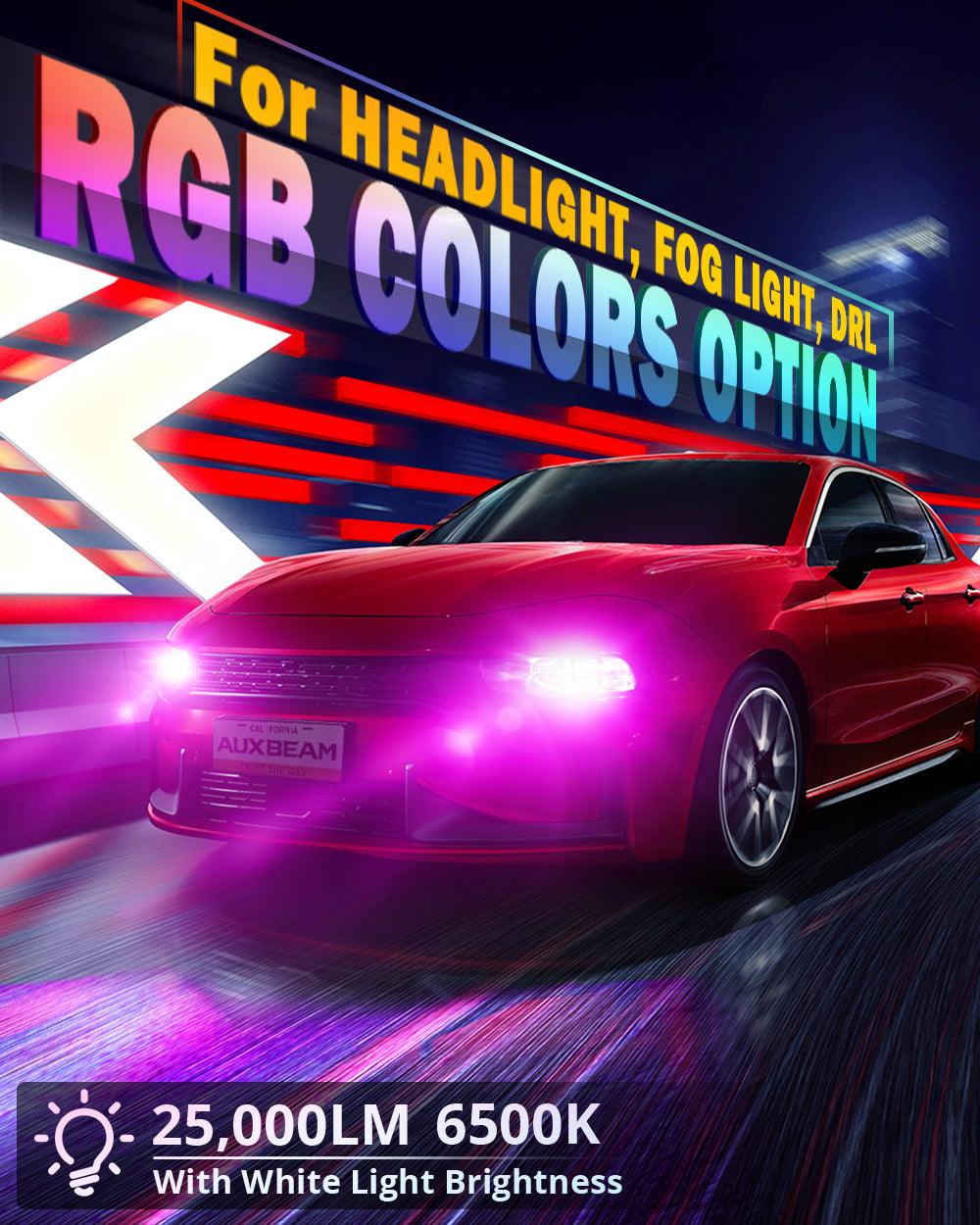 🆕9012/HIR2 RGB LED Headlight Bulbs/DRL/Fog Light R7 Series 70W 25000LM 65000K Cool White + RGB Remote Control | 2 bulbs