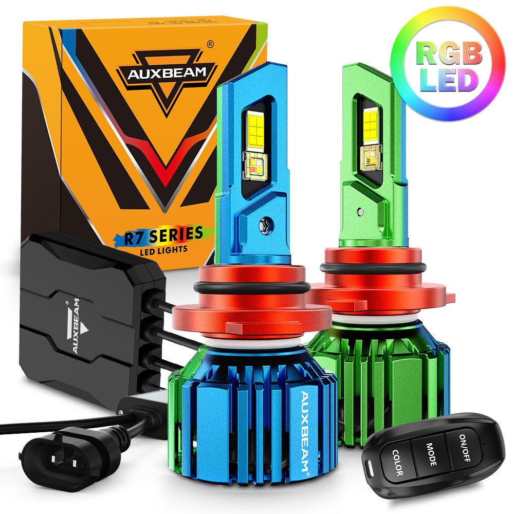 🆕9006/HB4 RGB LED Headlight Bulbs/DRL/Fog Light R7 Series 70W 25000LM 65000K Cool White + RGB Remote Control | 2 bulbs