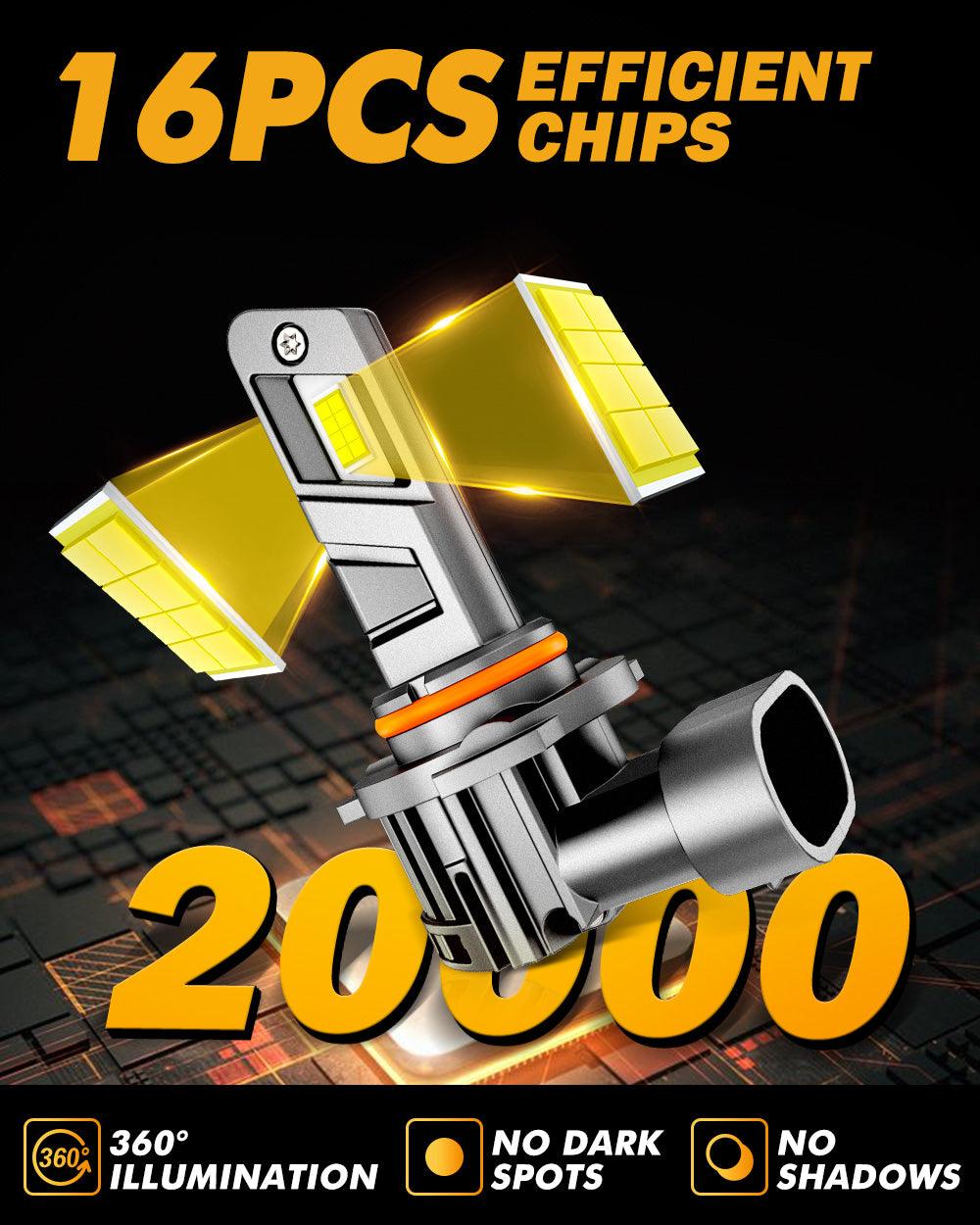 🆕9005+H11 LED Headlight Bulbs Q25 Series Real 1:1 Size 70W 20000LM 6500K Cool White | 4 bulbs