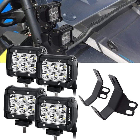 4 inch LED Pod Lights&Double-layer Pillar Mounting Bracket for 14-21 Polaris RZR XP 1000, 15-19 Polaris RZR 900