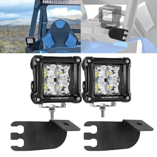 3 Inch LED Pods Light Spot/Flood Beam & A-pillar Front Roll Cage Light Mounting Brackets for 2016-2021 Polaris General