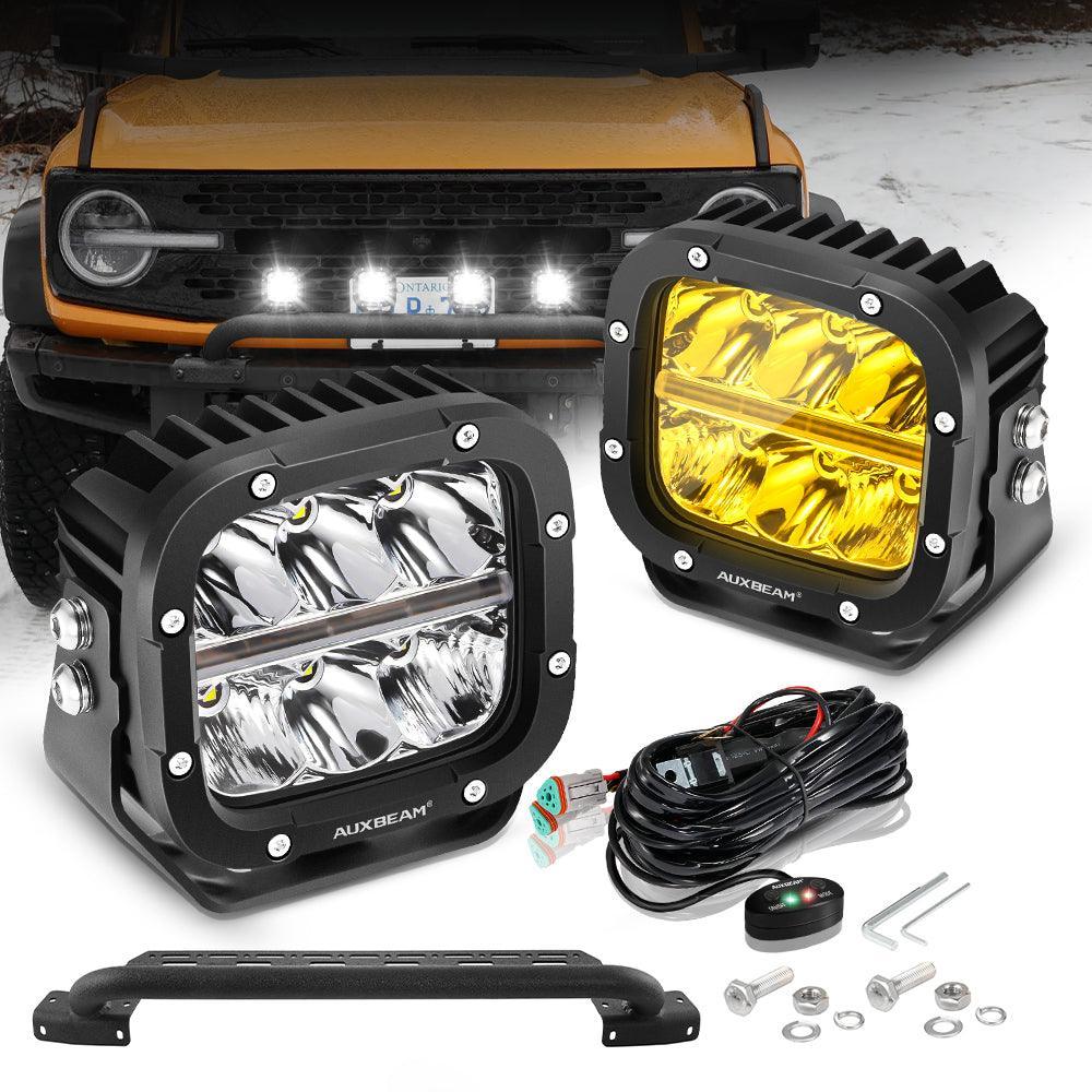 5 Inch 132W White/Amber LED Pods with Amber DRL+Bull Bar For Ford Bronco 2/4 Door 2021 2022