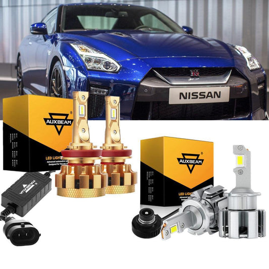 Para Nissan GT-R D2S H9/H11 F-16 Plus Series 2009-2014, bombillas LED de grado automotriz de 29000LM, paquete de haz alto y bajo