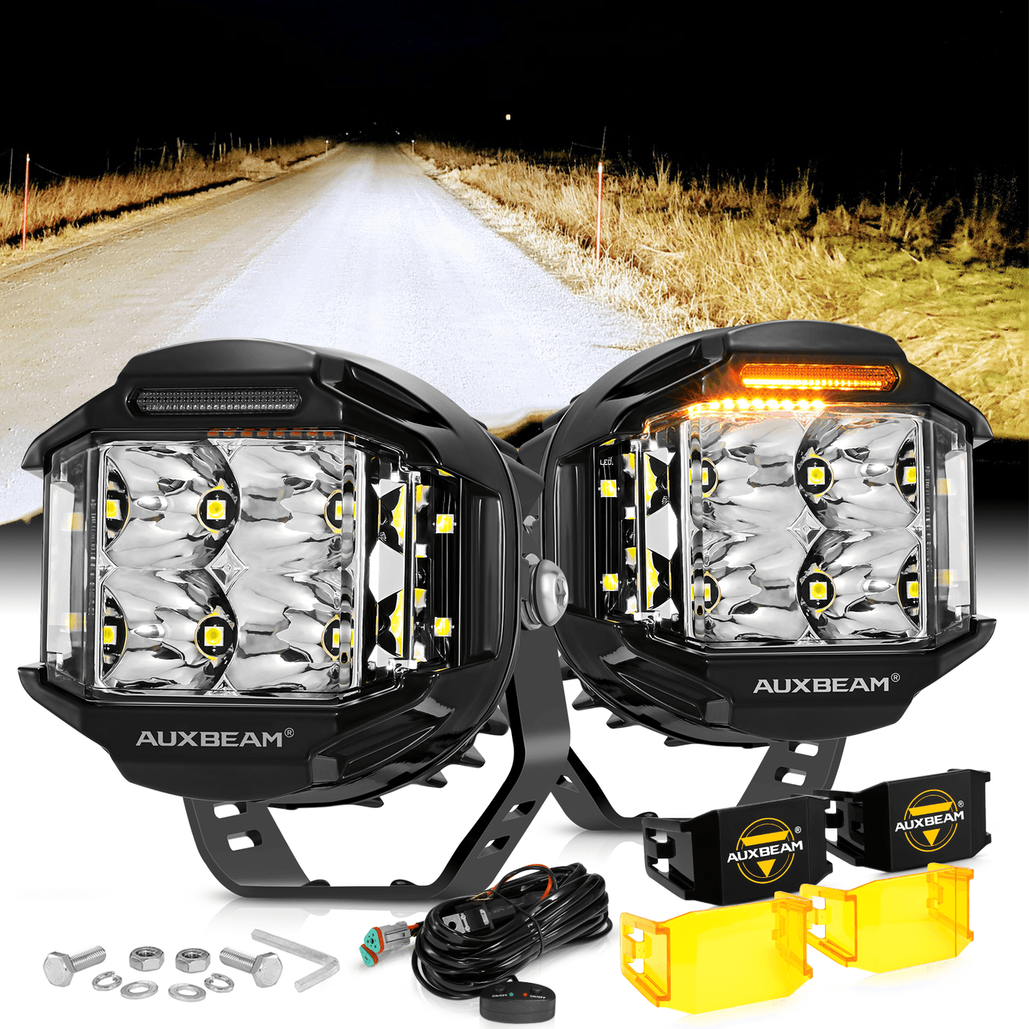 V-MAX Series | 4 Inch 92W 8960LM Combo Beam Side Shooter LED Round Pod Lights with Amber DRL 