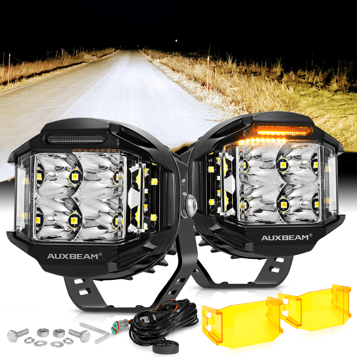 V-MAX Series | 4 Inch 92W 8960LM Combo Beam Side Shooter LED Round Pod Lights with Amber DRL 