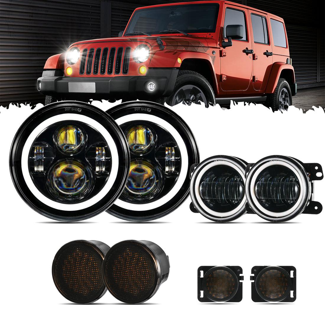 Remplacement De Phare LED 7 Pouces Avec Halo + Feux De Brouillard LED 4 Pouces Pour Jeep Wrangler JK