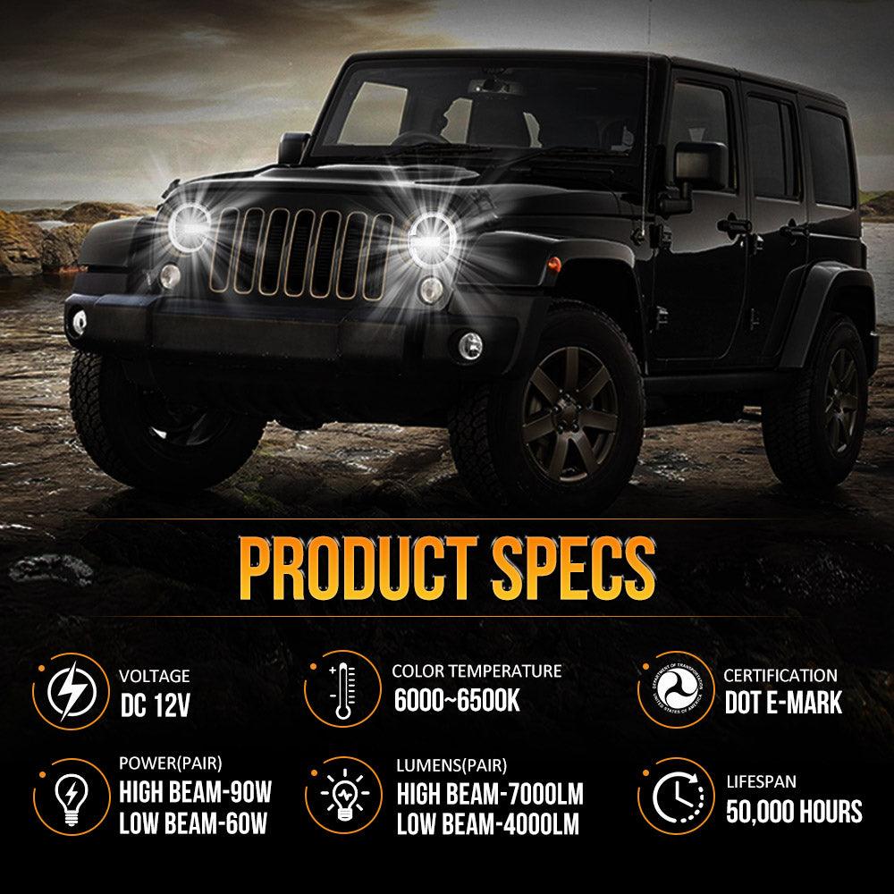 (2pcs/set) 7 Pouces 90W Phare LED Homologué DOT avec Anneau Halo DRL pour Jeep Wrangler JK TJ LJ CJ