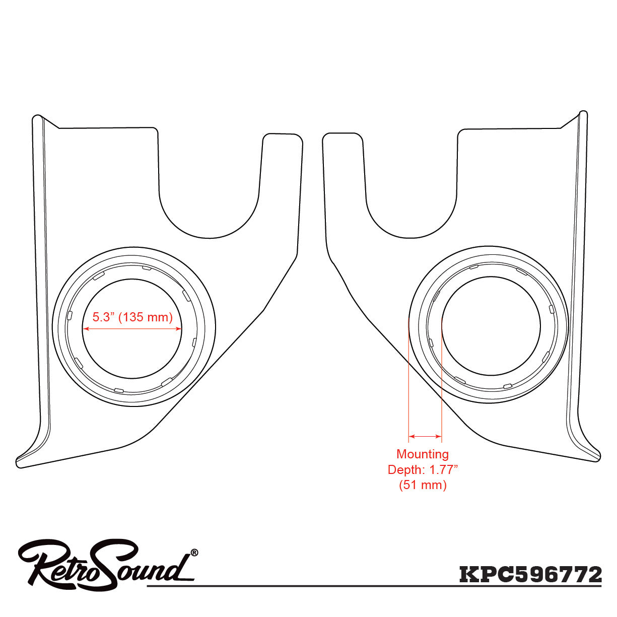RETROSOUND Kickpanels for S-62 Speakers, Chevrolet Truck (1967-72), black