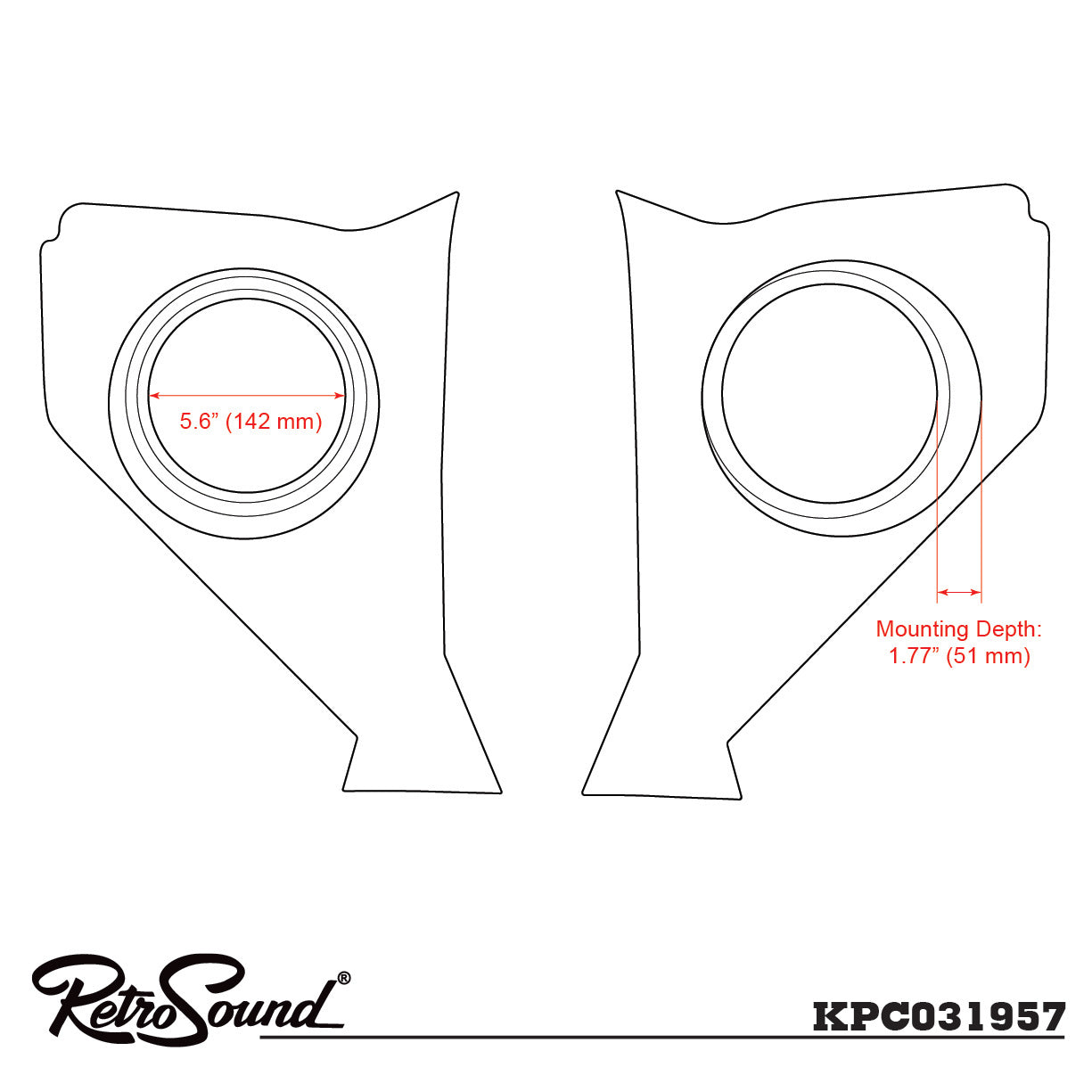 RETROSOUND Kickpanels without S-62 Speakers, Chevrolet (1957), black