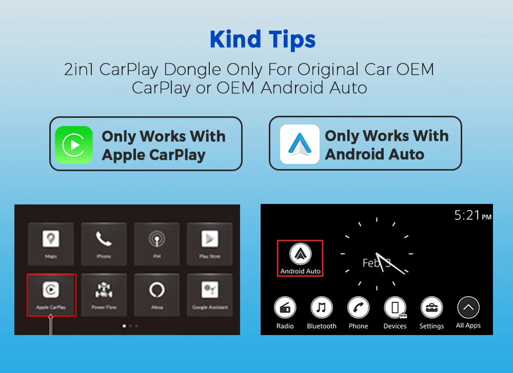 Wireless Android Auto Carplay Adapter 2in1 Dongle Play&Plug For Audi Buick Cadillac Chery Chevrolet Ford GMC Haval Honda Kia MG